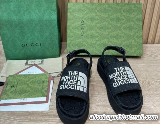 Sumptuous Gucci GG Canvas Platform Sandals 5.5cm with Buckle Back Strap Black 062219