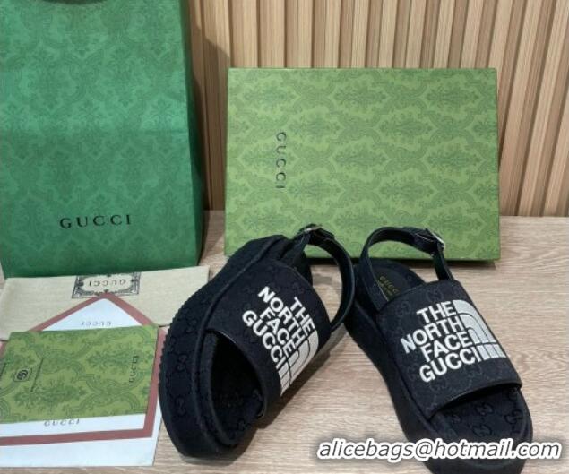 Sumptuous Gucci GG Canvas Platform Sandals 5.5cm with Buckle Back Strap Black 062219