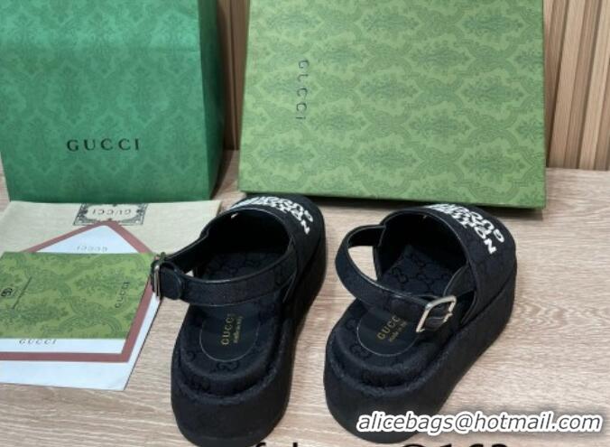 Sumptuous Gucci GG Canvas Platform Sandals 5.5cm with Buckle Back Strap Black 062219