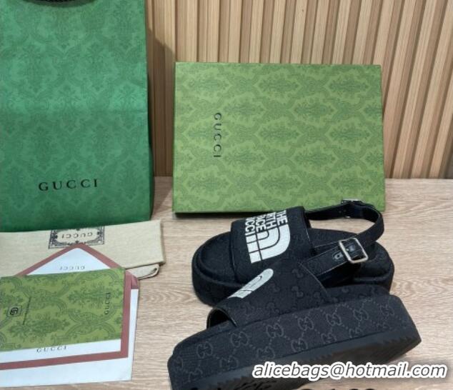 Sumptuous Gucci GG Canvas Platform Sandals 5.5cm with Buckle Back Strap Black 062219