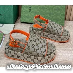 Stylish Gucci GG Canvas Platform Sandals 5.5cm with Buckle Back Strap Beige/Orange 062220