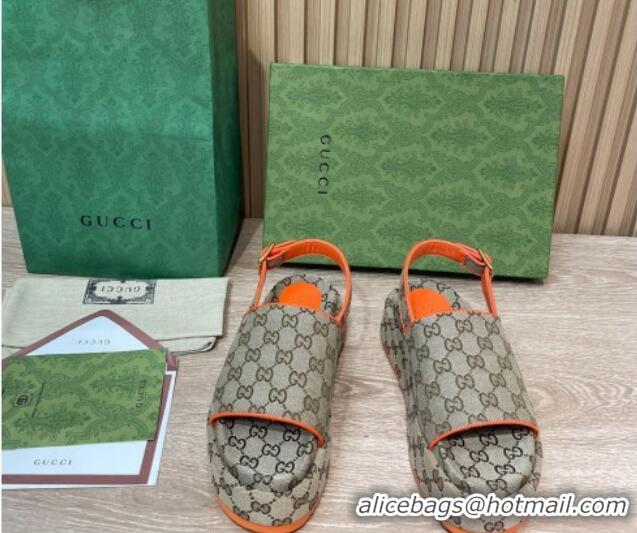 Stylish Gucci GG Canvas Platform Sandals 5.5cm with Buckle Back Strap Beige/Orange 062220