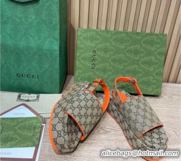 Stylish Gucci GG Canvas Platform Sandals 5.5cm with Buckle Back Strap Beige/Orange 062220