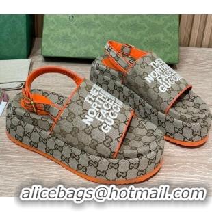 Good Quality Gucci GG Canvas Platform Sandals 5.5cm with Buckle Back Strap Beige/Orange 062221