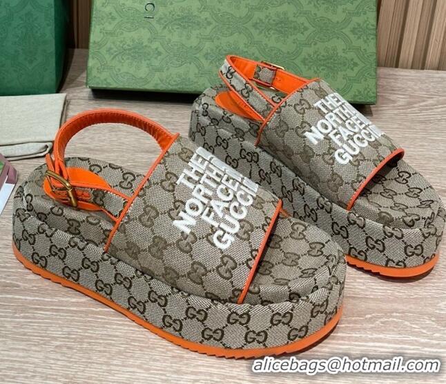 Good Quality Gucci GG Canvas Platform Sandals 5.5cm with Buckle Back Strap Beige/Orange 062221