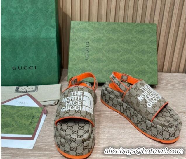 Good Quality Gucci GG Canvas Platform Sandals 5.5cm with Buckle Back Strap Beige/Orange 062221