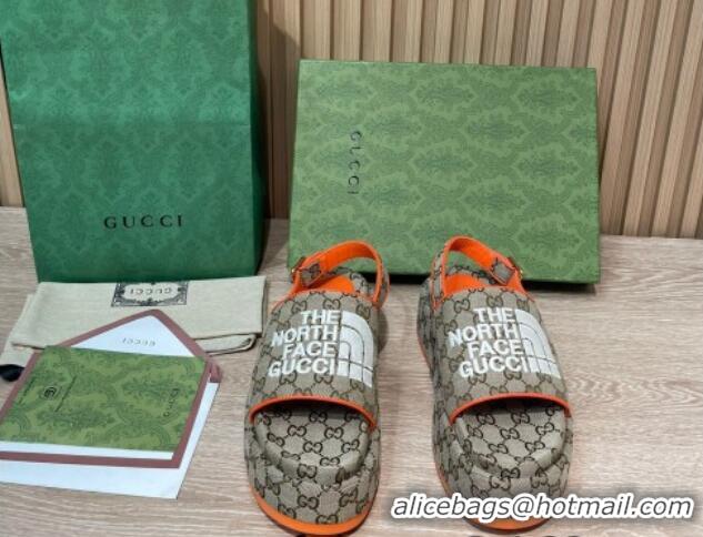 Good Quality Gucci GG Canvas Platform Sandals 5.5cm with Buckle Back Strap Beige/Orange 062221