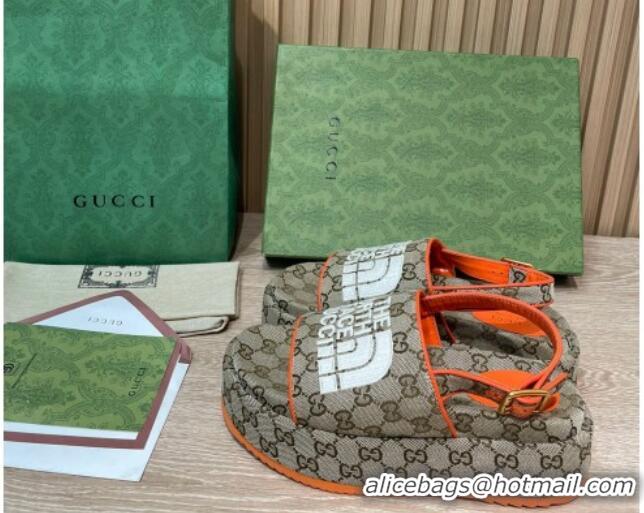 Good Quality Gucci GG Canvas Platform Sandals 5.5cm with Buckle Back Strap Beige/Orange 062221