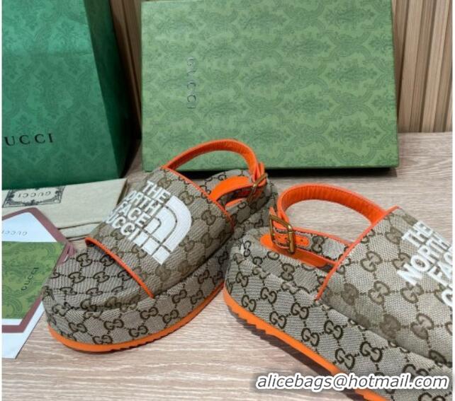 Good Quality Gucci GG Canvas Platform Sandals 5.5cm with Buckle Back Strap Beige/Orange 062221