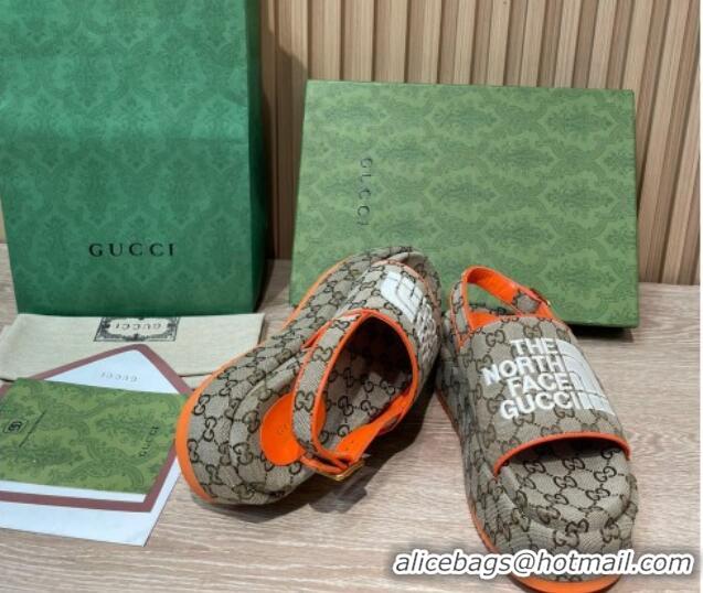 Good Quality Gucci GG Canvas Platform Sandals 5.5cm with Buckle Back Strap Beige/Orange 062221