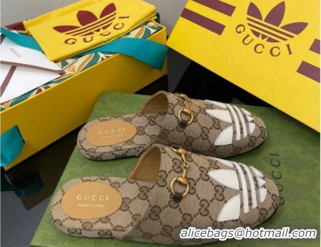 Duplicate adidas x Gucci Trefoil GG Canvas Slipper Brown 070236