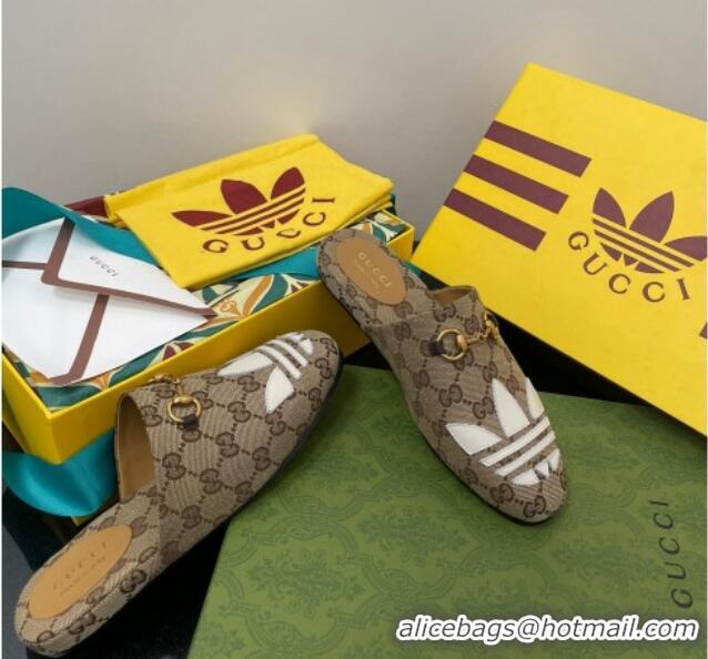 Duplicate adidas x Gucci Trefoil GG Canvas Slipper Brown 070236