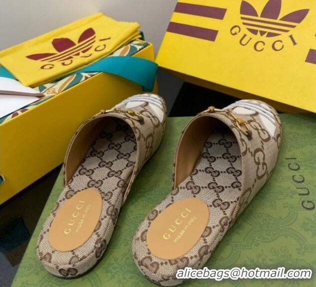 Perfect adidas x Gucci Trefoil Maxi-GG Canvas Slipper Camel 070237