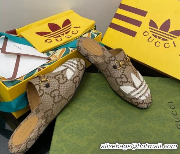 Perfect adidas x Gucci Trefoil Maxi-GG Canvas Slipper Camel 070237