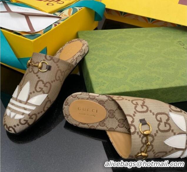 Perfect adidas x Gucci Trefoil Maxi-GG Canvas Slipper Camel 070237