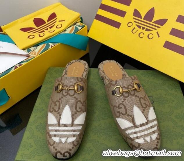 Perfect adidas x Gucci Trefoil Maxi-GG Canvas Slipper Camel 070237