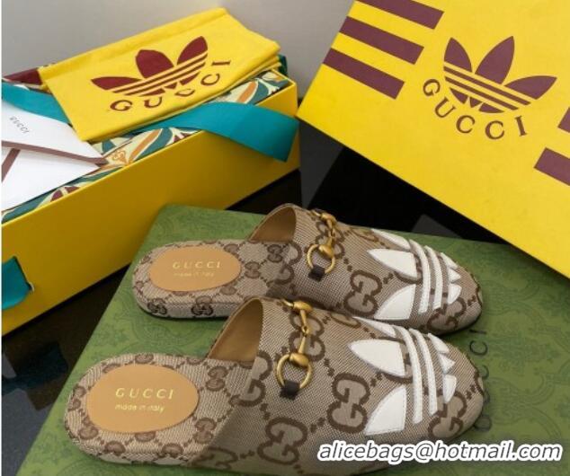 Perfect adidas x Gucci Trefoil Maxi-GG Canvas Slipper Camel 070237