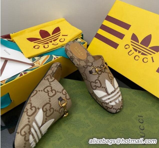 Perfect adidas x Gucci Trefoil Maxi-GG Canvas Slipper Camel 070237