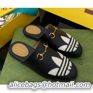 Low Price adidas x Gucci Trefoil Leather Slipper Black 070238