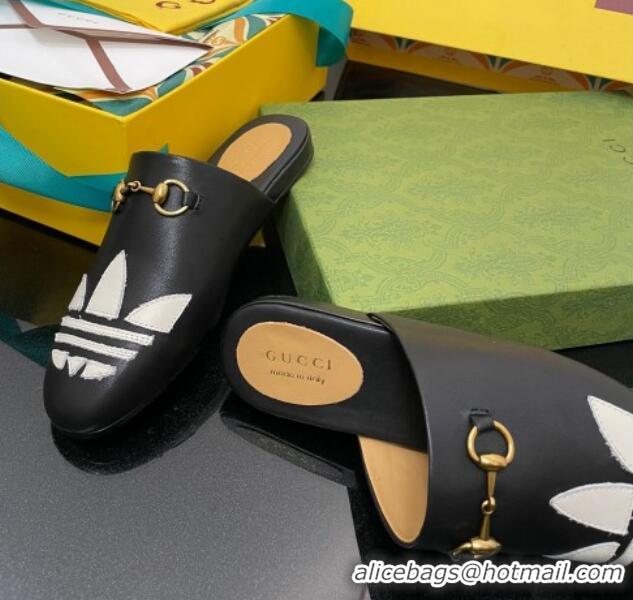 Low Price adidas x Gucci Trefoil Leather Slipper Black 070238