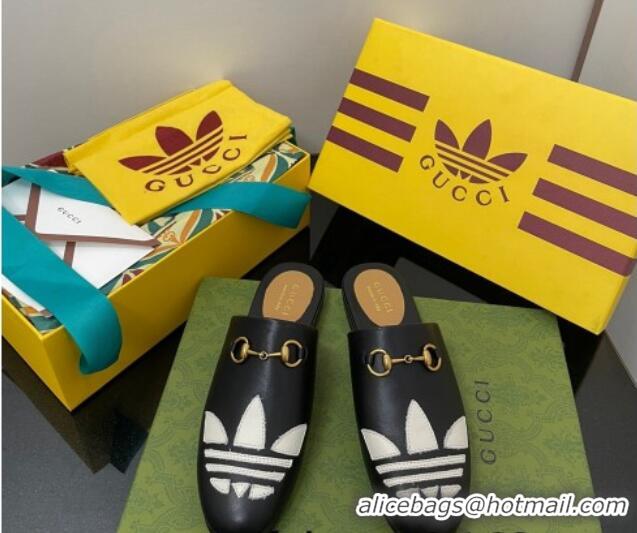 Low Price adidas x Gucci Trefoil Leather Slipper Black 070238