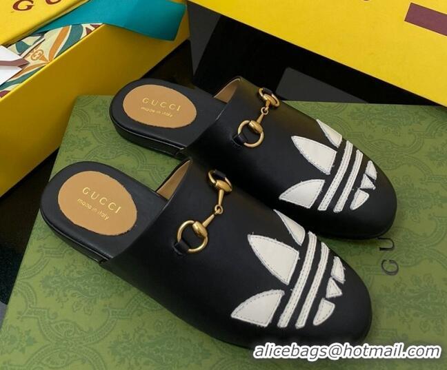 Low Price adidas x Gucci Trefoil Leather Slipper Black 070238