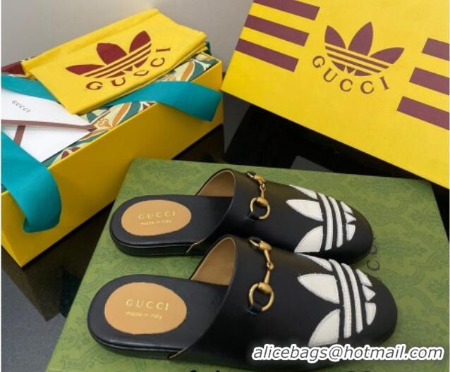 Low Price adidas x Gucci Trefoil Leather Slipper Black 070238