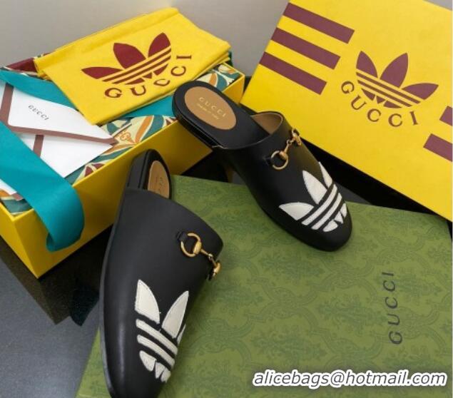 Low Price adidas x Gucci Trefoil Leather Slipper Black 070238