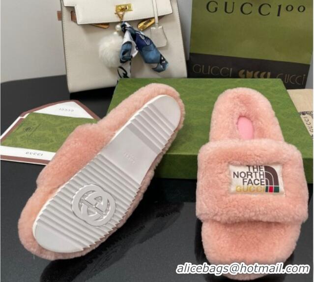 Best Grade The North Face x Gucci Wool Flat Slide Sandals Light Pink 070239