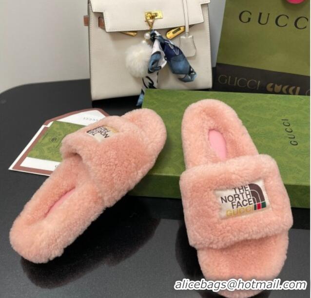 Best Grade The North Face x Gucci Wool Flat Slide Sandals Light Pink 070239