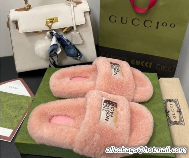 Best Grade The North Face x Gucci Wool Flat Slide Sandals Light Pink 070239