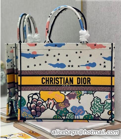 Cheap Design Dior Large Book Tote Bag in Latte White Ciel de Reve Embroidery M941 2022