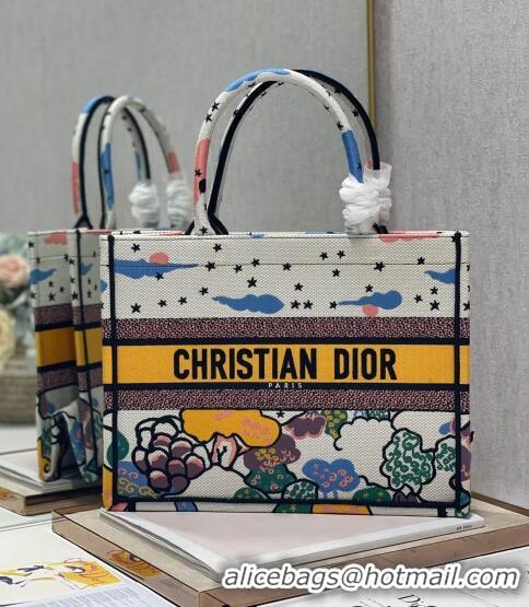 Famous Brand Dior Medium Book Tote Bag in Latte White Ciel de Reve Embroidery M941 2022