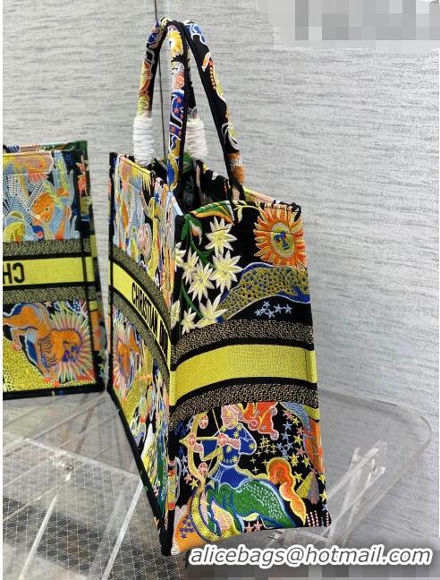 Promotional Dior Large Book Tote Bag in Yellow Multicolor Zodiac Fantastico Embroidery CD61110 2022