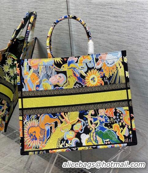 Promotional Dior Large Book Tote Bag in Yellow Multicolor Zodiac Fantastico Embroidery CD61110 2022