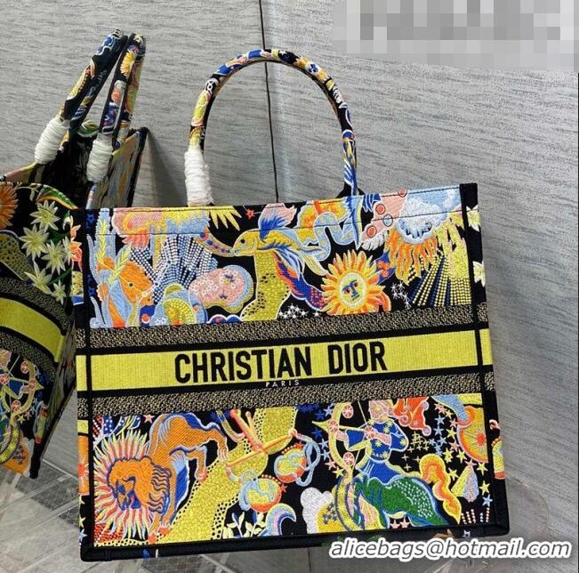 Promotional Dior Large Book Tote Bag in Yellow Multicolor Zodiac Fantastico Embroidery CD61110 2022