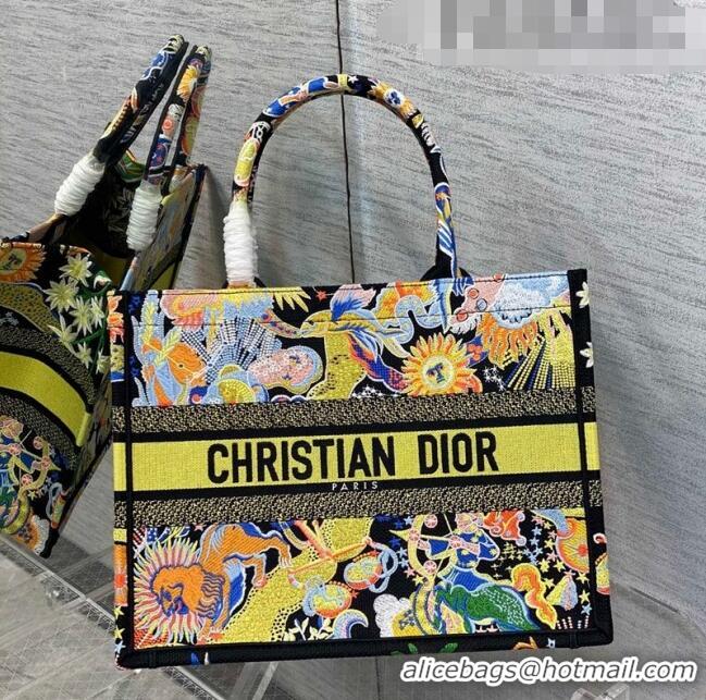 Good Taste Dior Medium Book Tote Bag in Yellow Multicolor Zodiac Fantastico Embroidery CD61110 2022