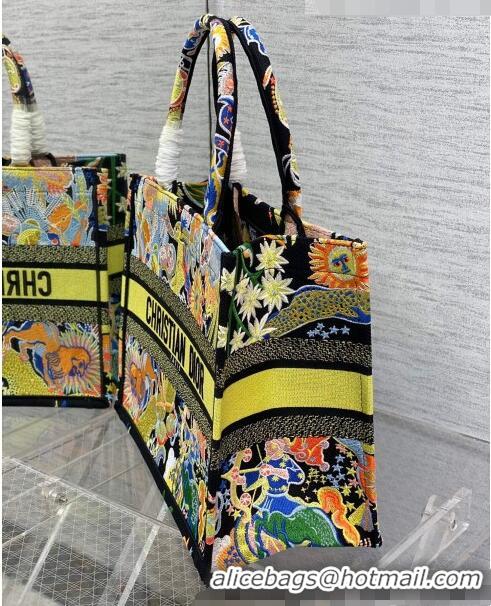 Good Taste Dior Medium Book Tote Bag in Yellow Multicolor Zodiac Fantastico Embroidery CD61110 2022