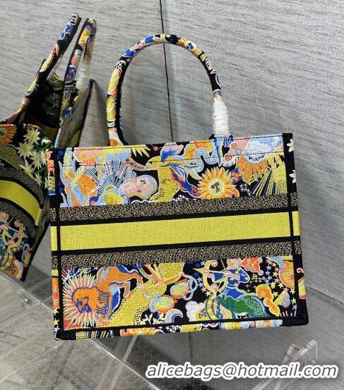 Good Taste Dior Medium Book Tote Bag in Yellow Multicolor Zodiac Fantastico Embroidery CD61110 2022