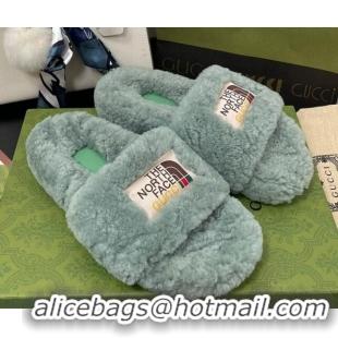 Grade Quality The North Face x Gucci Wool Flat Slide Sandals 070239 Dusty Green