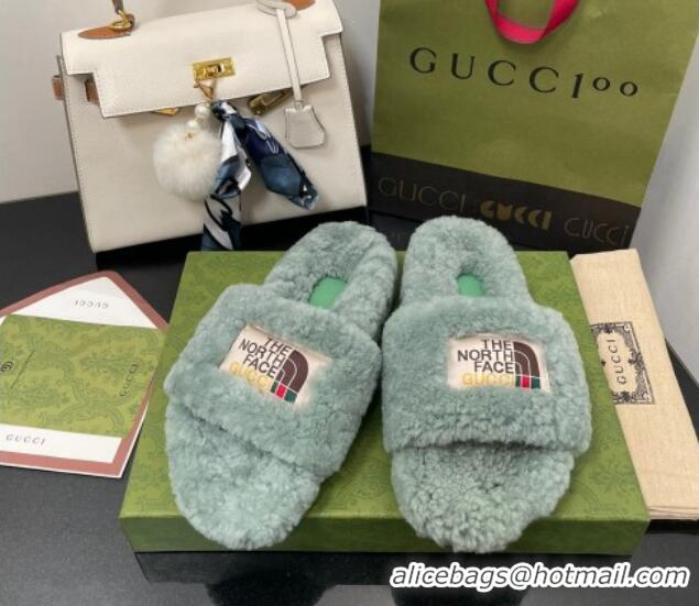 Grade Quality The North Face x Gucci Wool Flat Slide Sandals 070239 Dusty Green