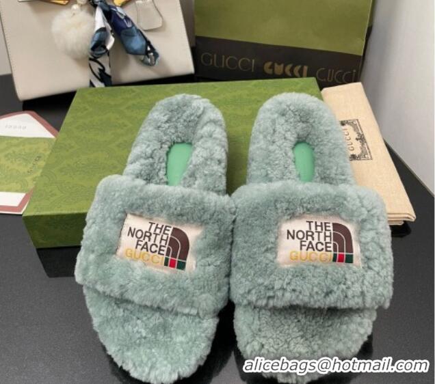 Grade Quality The North Face x Gucci Wool Flat Slide Sandals 070239 Dusty Green