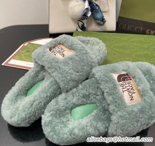 Grade Quality The North Face x Gucci Wool Flat Slide Sandals 070239 Dusty Green