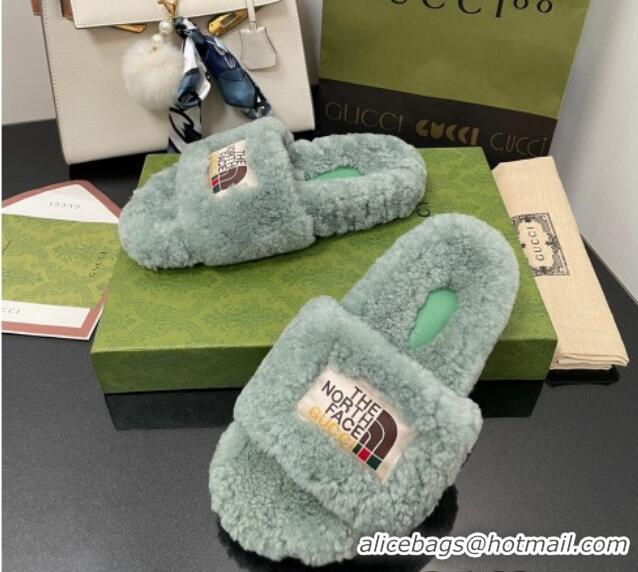 Grade Quality The North Face x Gucci Wool Flat Slide Sandals 070239 Dusty Green