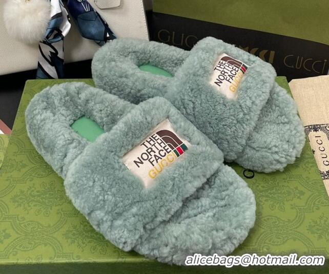 Grade Quality The North Face x Gucci Wool Flat Slide Sandals 070239 Dusty Green