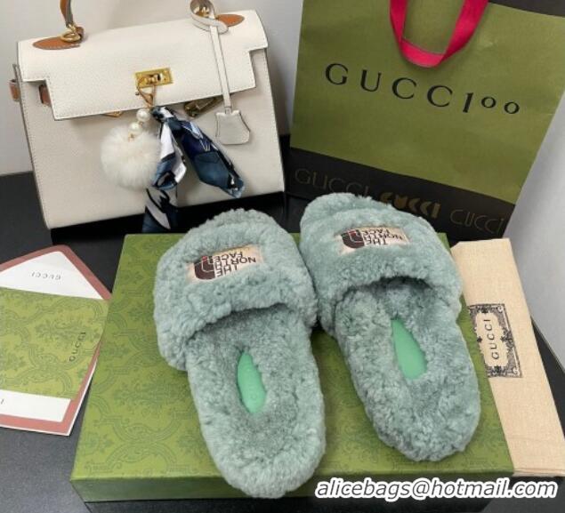 Grade Quality The North Face x Gucci Wool Flat Slide Sandals 070239 Dusty Green