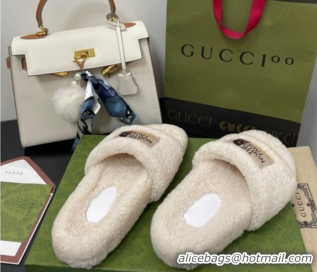 Luxury The North Face x Gucci Wool Flat Slide Sandals 070239 White