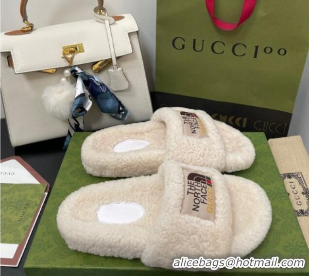 Luxury The North Face x Gucci Wool Flat Slide Sandals 070239 White