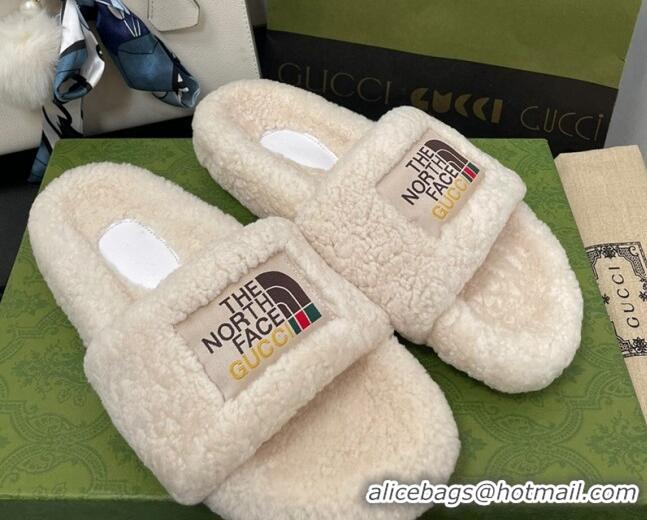 Luxury The North Face x Gucci Wool Flat Slide Sandals 070239 White