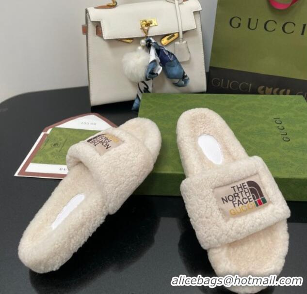 Luxury The North Face x Gucci Wool Flat Slide Sandals 070239 White